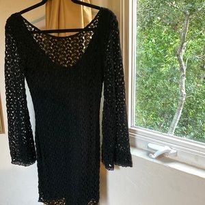 Free People lace dress with bell sleeves and low back XS
